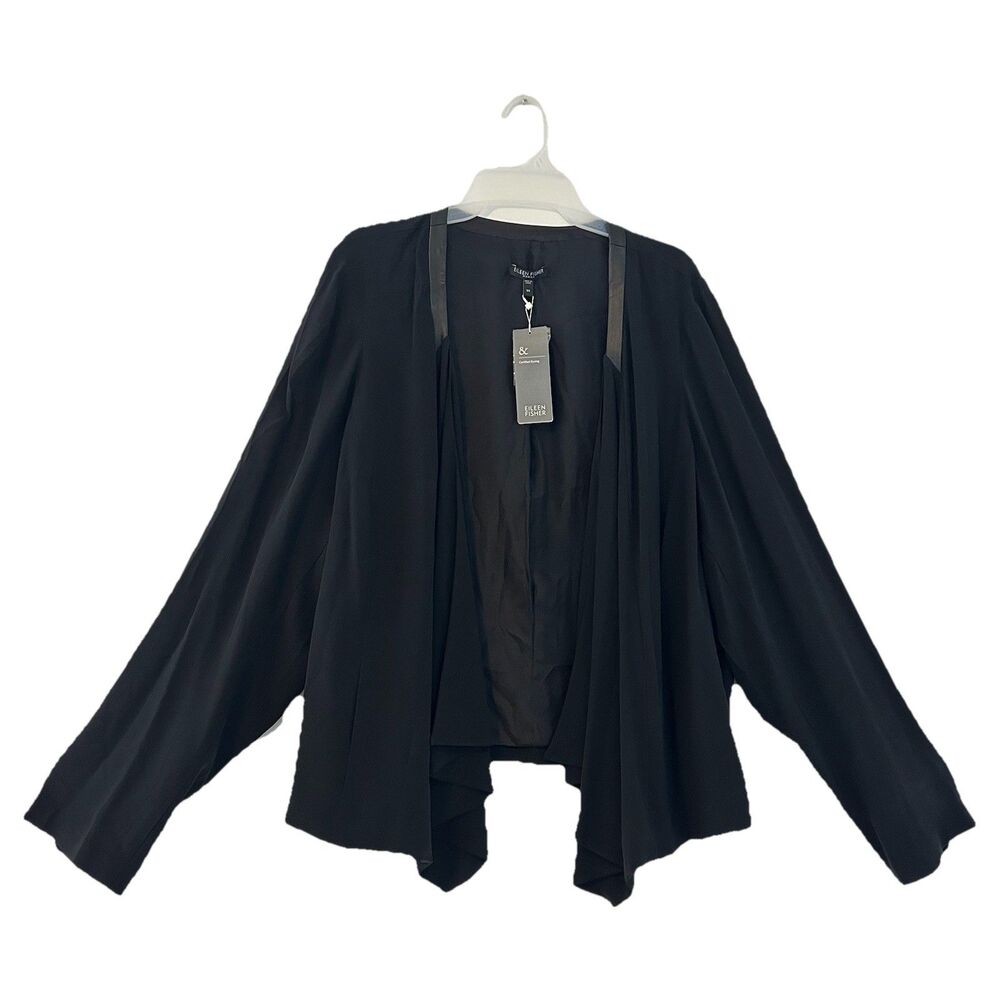 Eileen Fisher Drape Front Jacket Black Georgette Crepe 100% Silk NWT - 3X